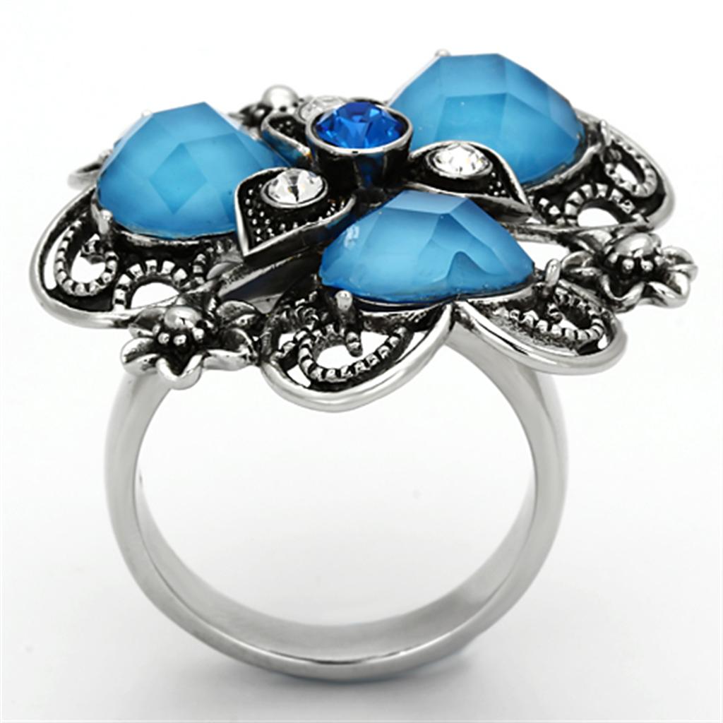 MATK1149 - High polished (no plating) Stainless Steel Ring with Synthetic Synthetic Stone in Sea Blue