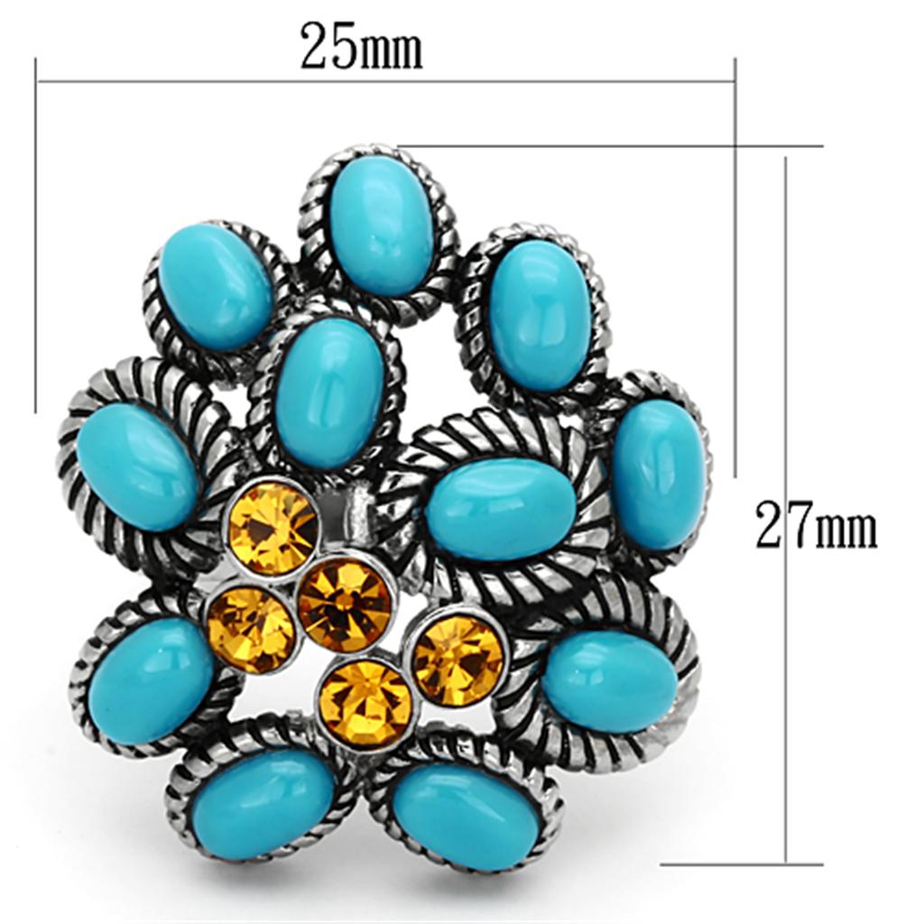 MATK1150 - High polished (no plating) Stainless Steel Ring with Synthetic Synthetic Stone in Turquoise