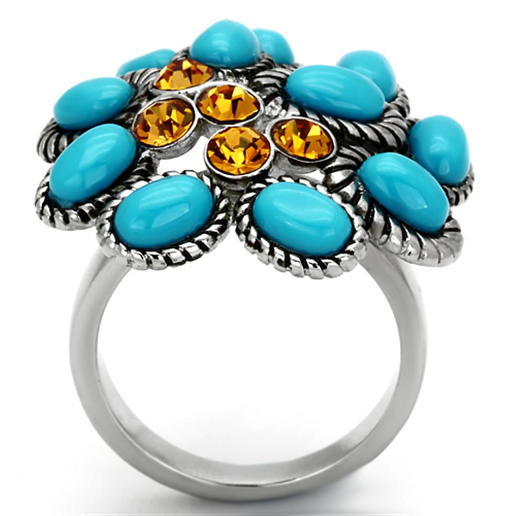 MATK1150 - High polished (no plating) Stainless Steel Ring with Synthetic Synthetic Stone in Turquoise