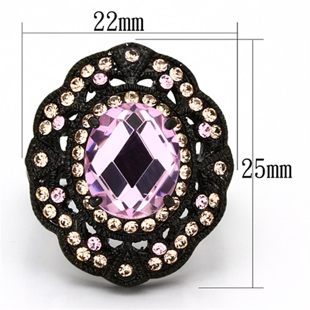 MATK1154 - IP Black(Ion Plating) Stainless Steel Ring with Top Grade Crystal  in Light Rose