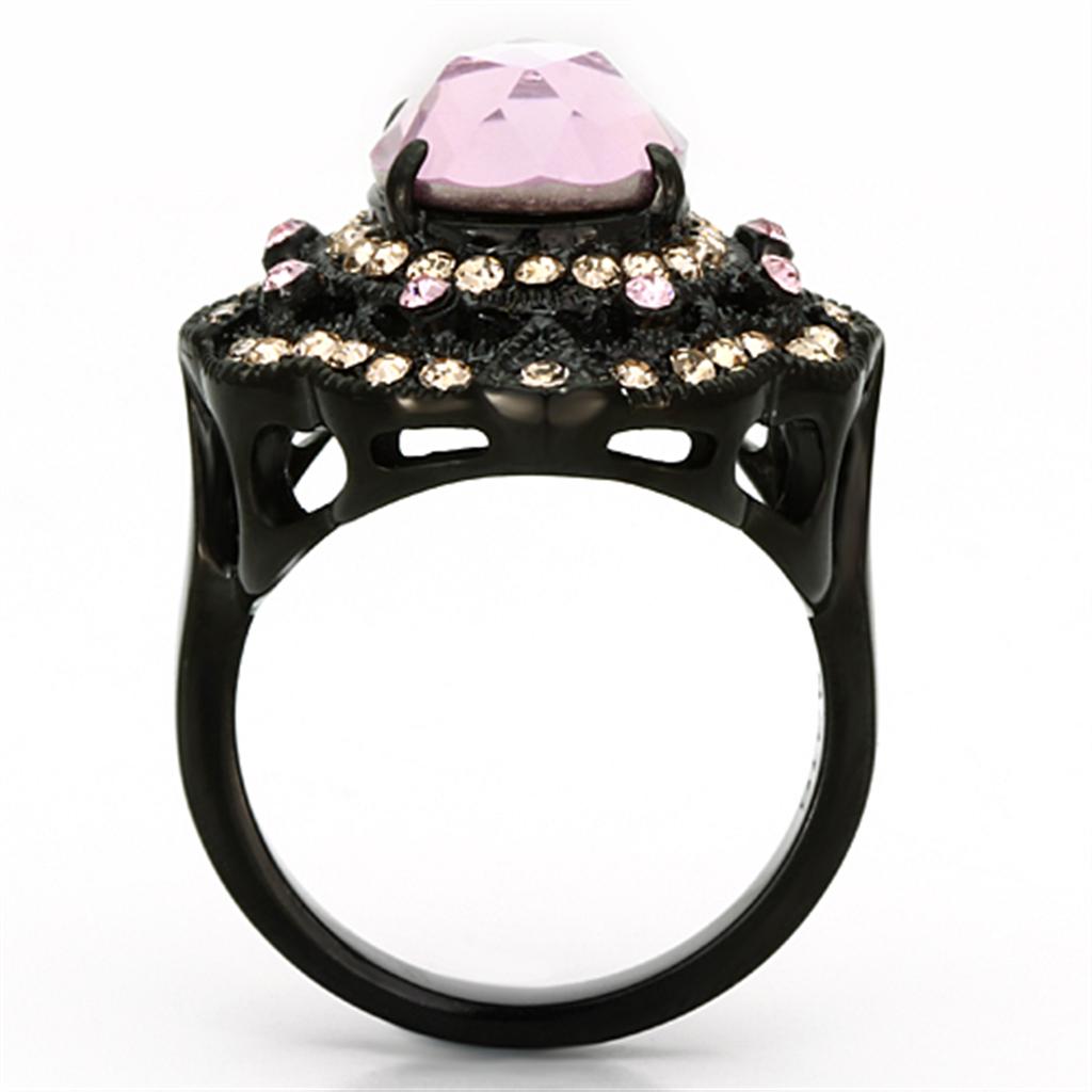 MATK1154 - IP Black(Ion Plating) Stainless Steel Ring with Top Grade Crystal  in Light Rose
