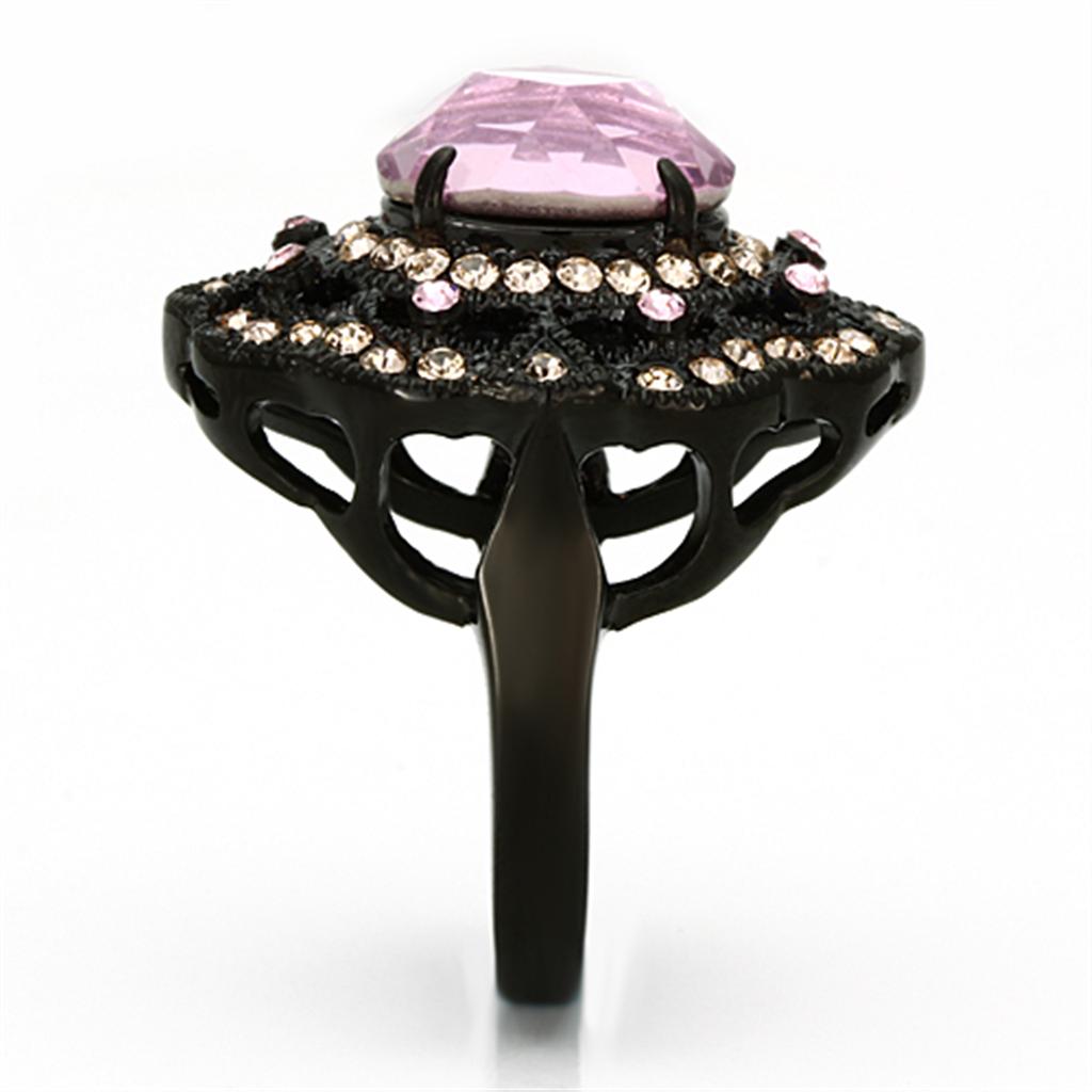 MATK1154 - IP Black(Ion Plating) Stainless Steel Ring with Top Grade Crystal  in Light Rose