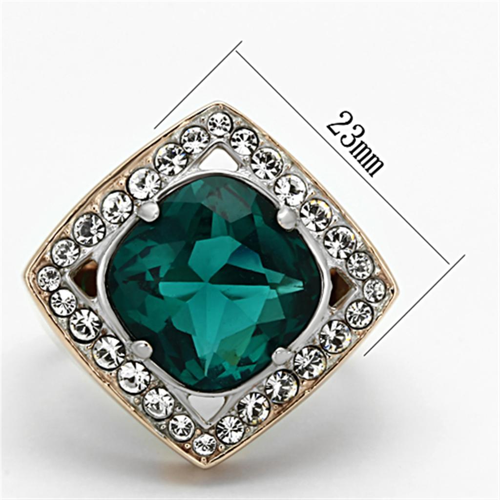 MATK1160 - Two-Tone IP Rose Gold Stainless Steel Ring with Synthetic Synthetic Glass in Blue Zircon