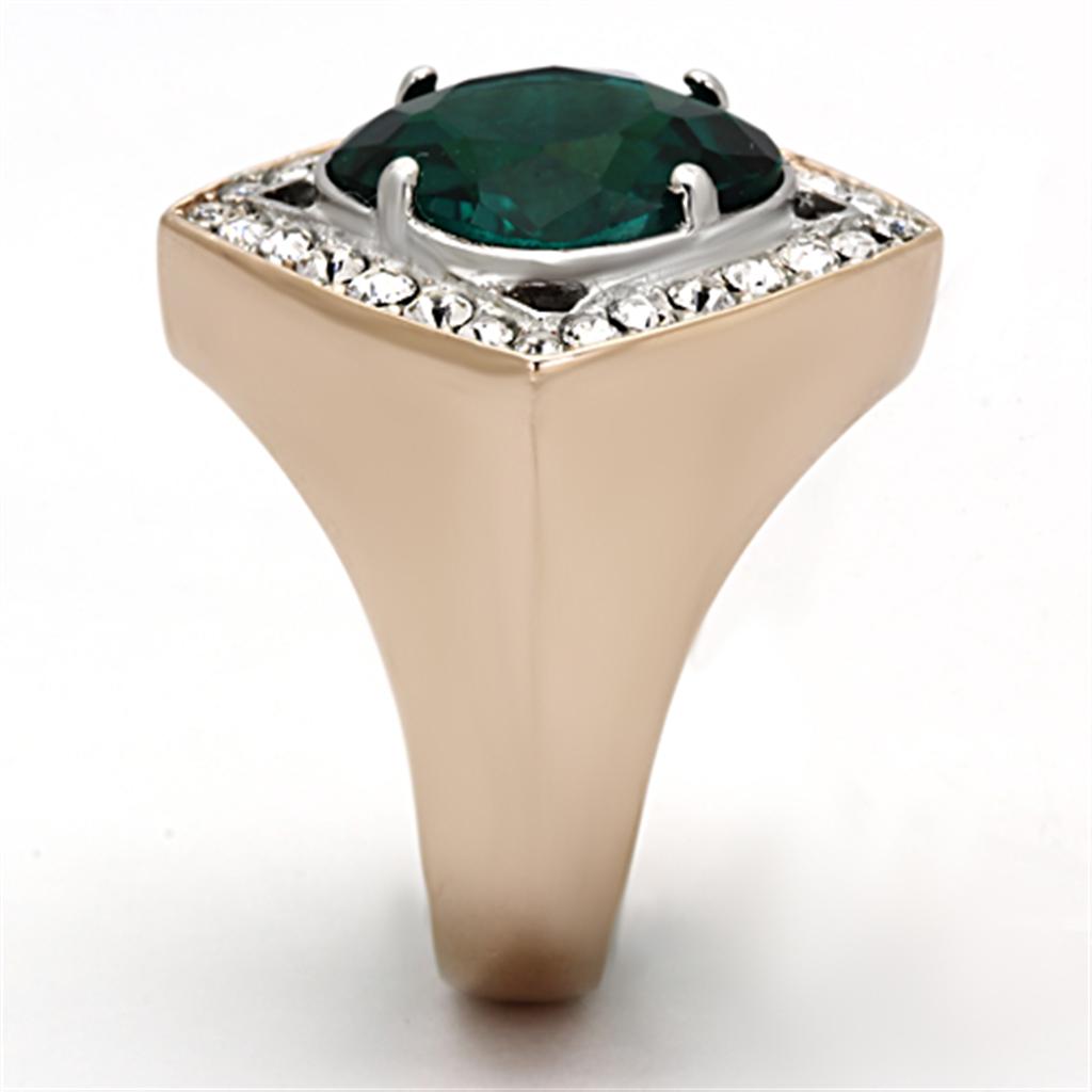 MATK1160 - Two-Tone IP Rose Gold Stainless Steel Ring with Synthetic Synthetic Glass in Blue Zircon