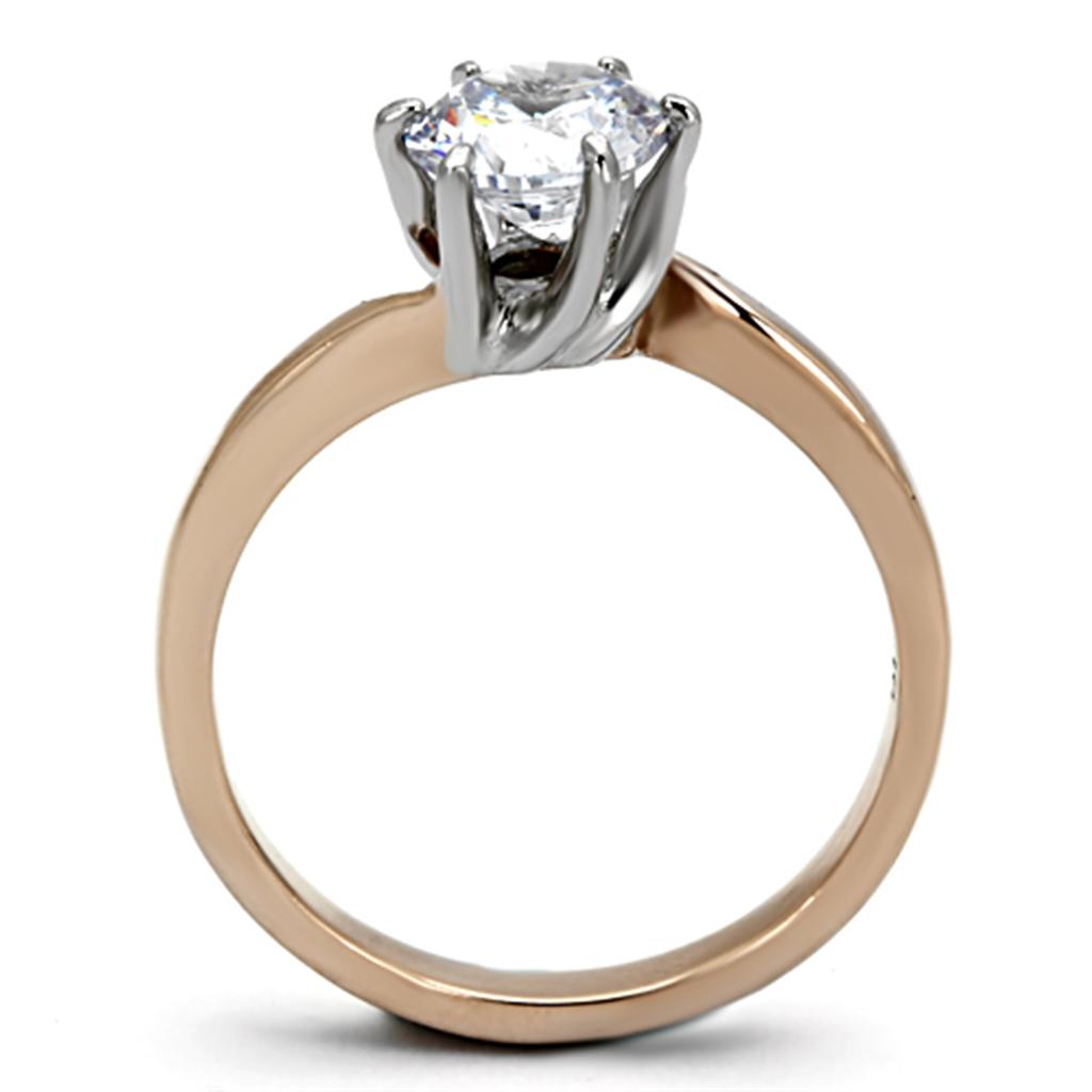 MATK1161 - Two-Tone IP Rose Gold Stainless Steel Ring with AAA Grade CZ  in Clear