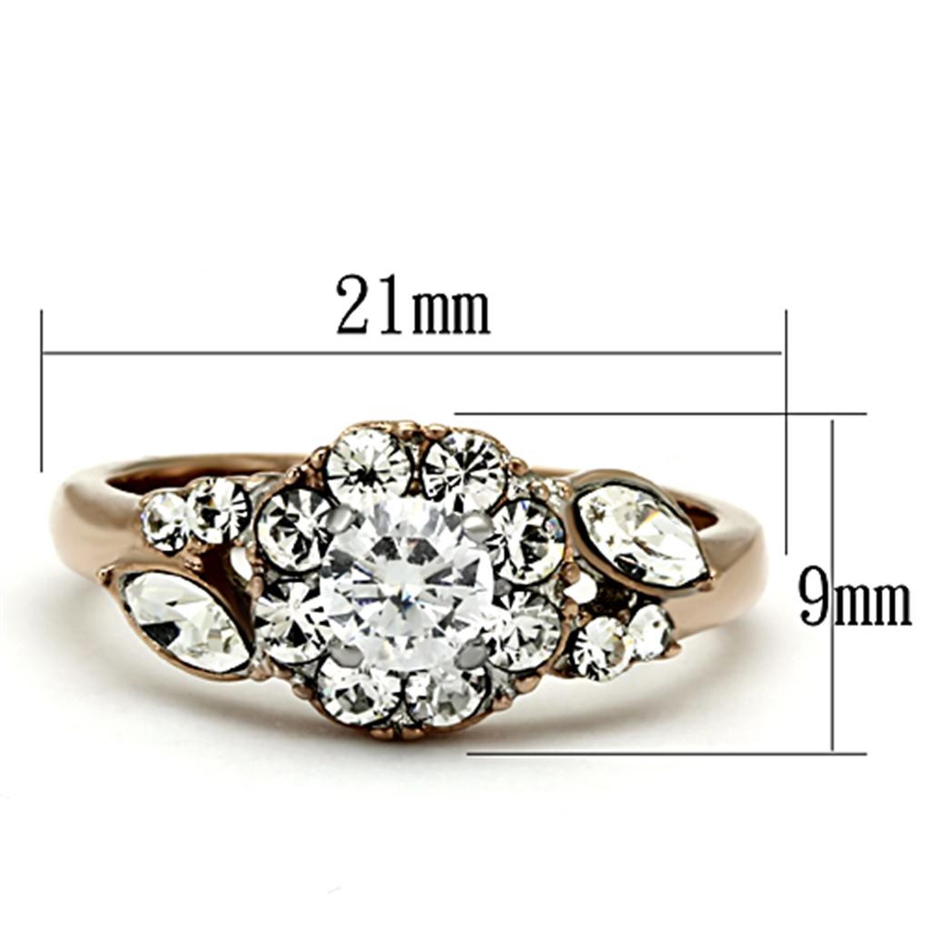 MATK1164 - Two-Tone IP Rose Gold Stainless Steel Ring with AAA Grade CZ  in Clear