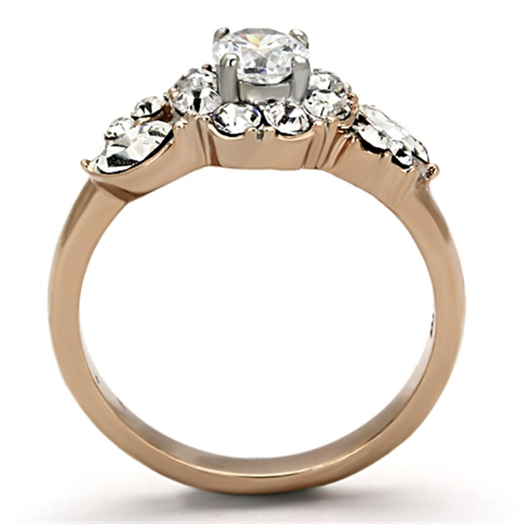MATK1164 - Two-Tone IP Rose Gold Stainless Steel Ring with AAA Grade CZ  in Clear