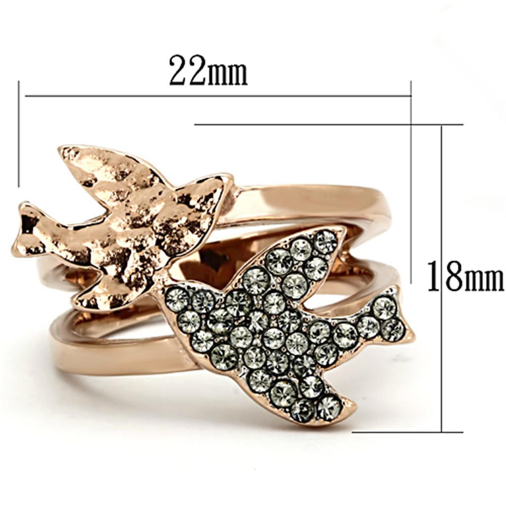 MATK1165 - Two-Tone IP Rose Gold Stainless Steel Ring with Top Grade Crystal  in Black Diamond
