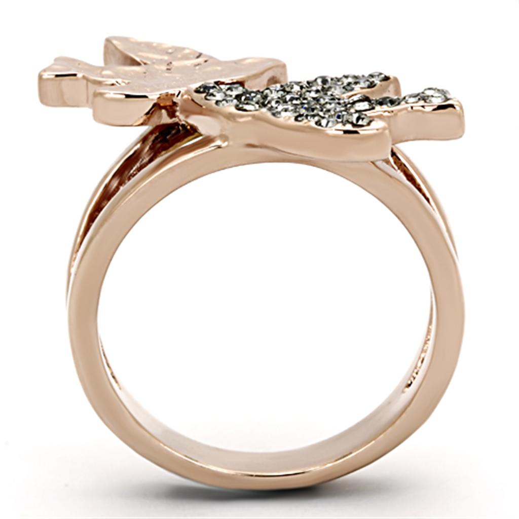 MATK1165 - Two-Tone IP Rose Gold Stainless Steel Ring with Top Grade Crystal  in Black Diamond