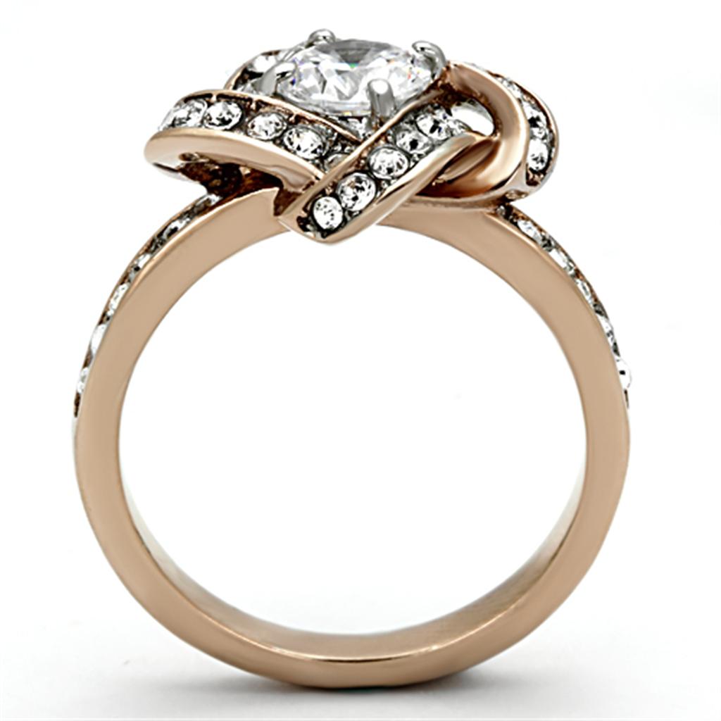 MATK1166 - Two-Tone IP Rose Gold Stainless Steel Ring with AAA Grade CZ  in Clear