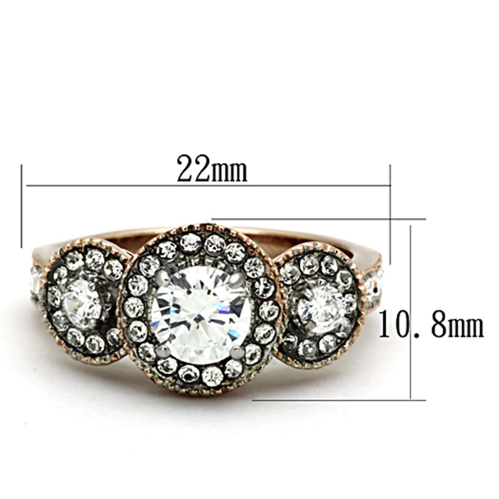 MATK1167 Two-Tone IP Rose Gold Stainless Steel Ring with AAA Grade CZ in Clear