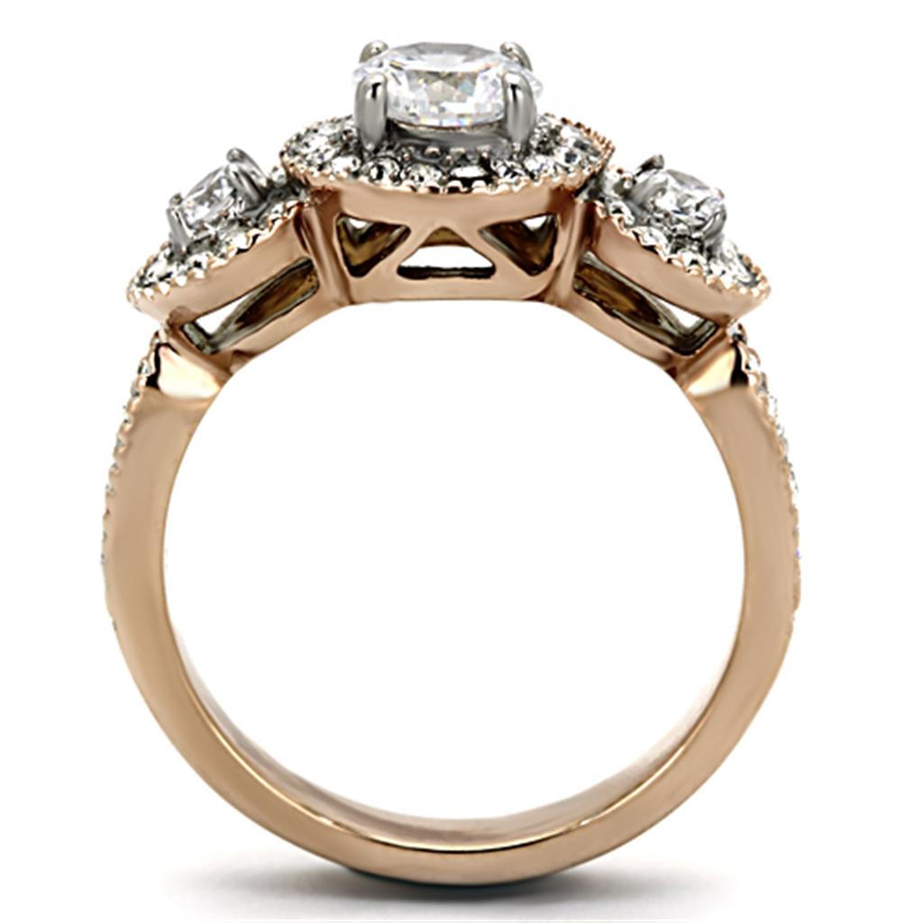 MATK1167 Two-Tone IP Rose Gold Stainless Steel Ring with AAA Grade CZ in Clear