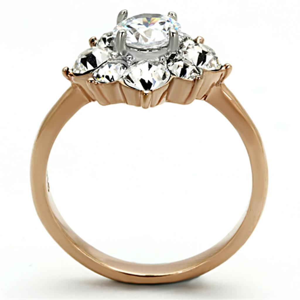 MATK1168 - Two-Tone IP Rose Gold Stainless Steel Ring with AAA Grade CZ  in Clear