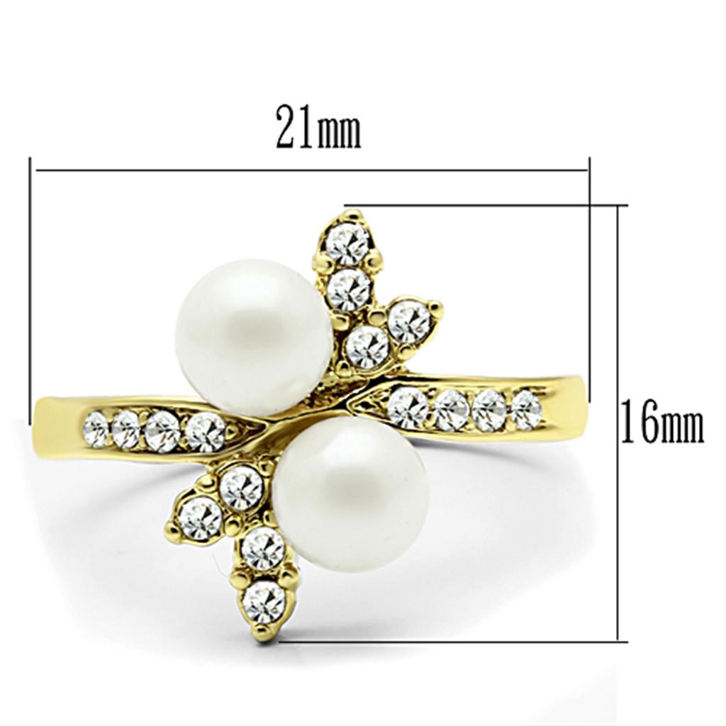 MATK116G - IP Gold(Ion Plating) Stainless Steel Ring with Synthetic Pearl in White