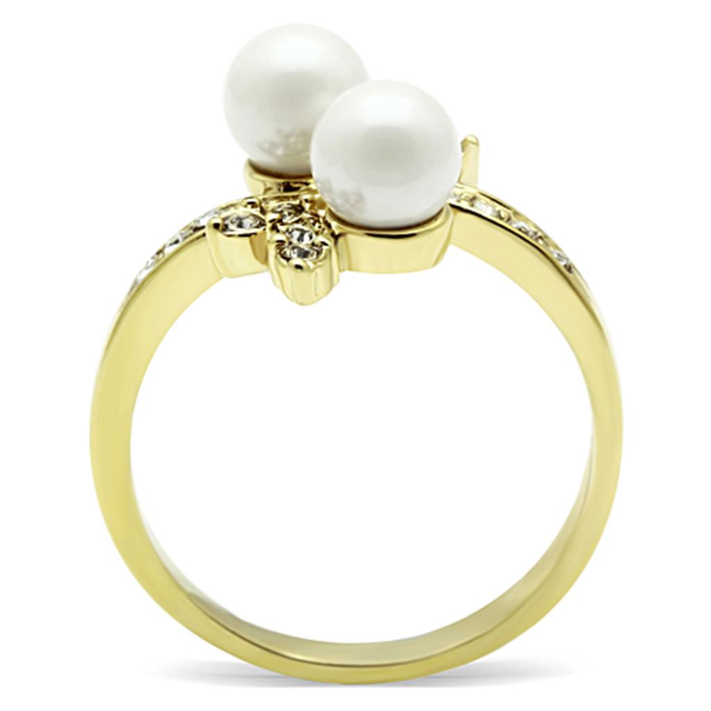 MATK116G - IP Gold(Ion Plating) Stainless Steel Ring with Synthetic Pearl in White