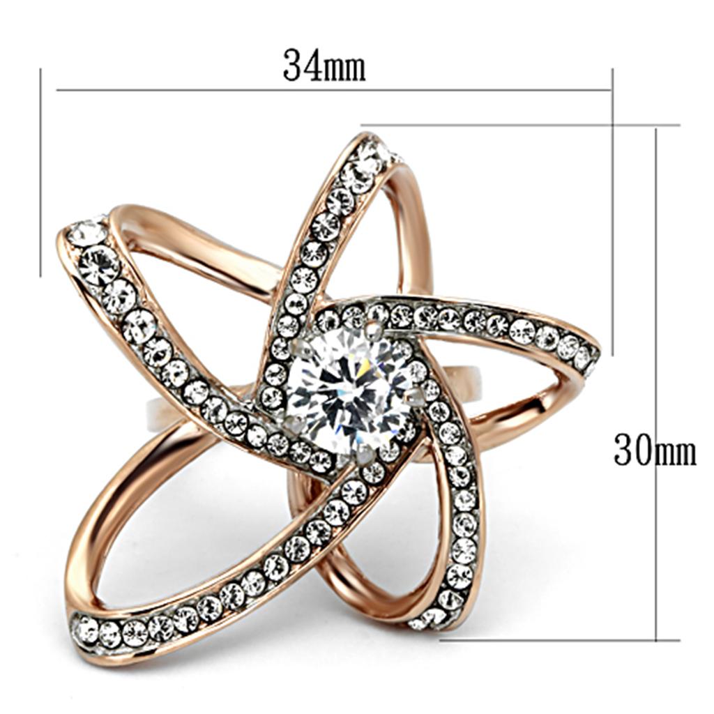 MATK1170 - Two-Tone IP Rose Gold Stainless Steel Ring with AAA Grade CZ  in Clear