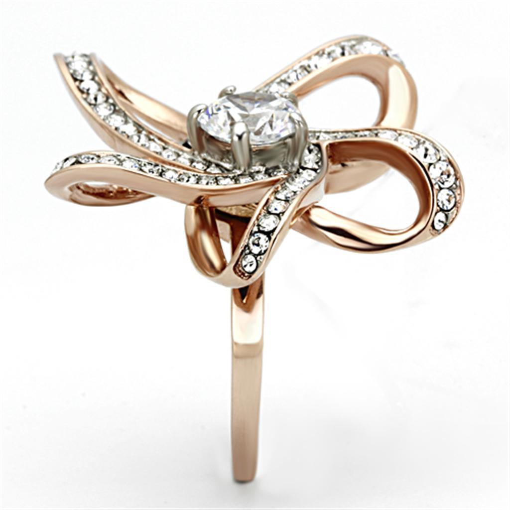 MATK1170 - Two-Tone IP Rose Gold Stainless Steel Ring with AAA Grade CZ  in Clear
