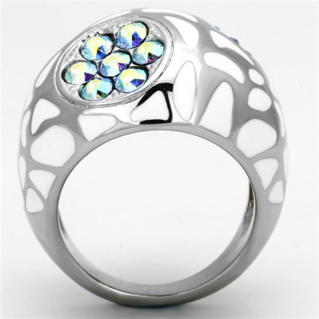 MATK1172 - High polished (no plating) Stainless Steel Ring with Top Grade Crystal  in Aquamarine AB