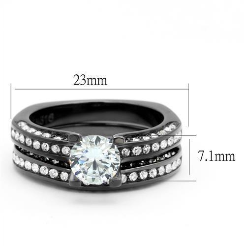 MATK1175LJ - IP Light Black  (IP Gun) Stainless Steel Ring with AAA Grade CZ  in Clear