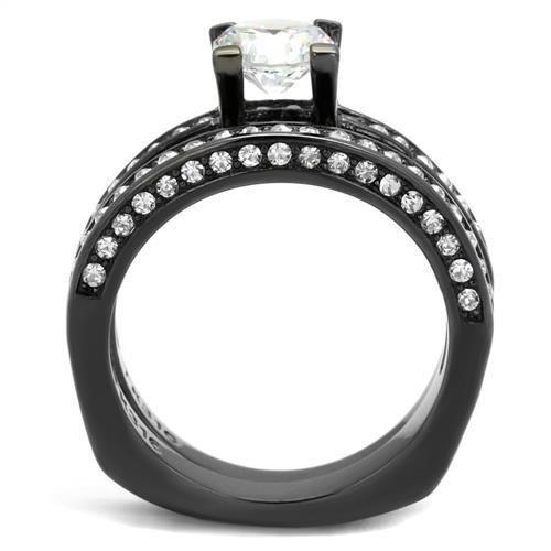MATK1175LJ - IP Light Black  (IP Gun) Stainless Steel Ring with AAA Grade CZ  in Clear