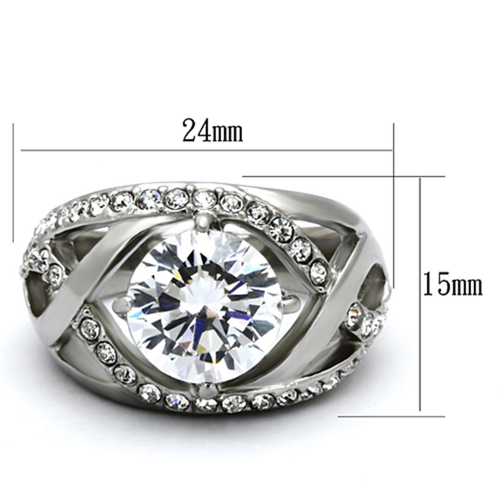 MATK1176 - High polished (no plating) Stainless Steel Ring with AAA Grade CZ  in Clear