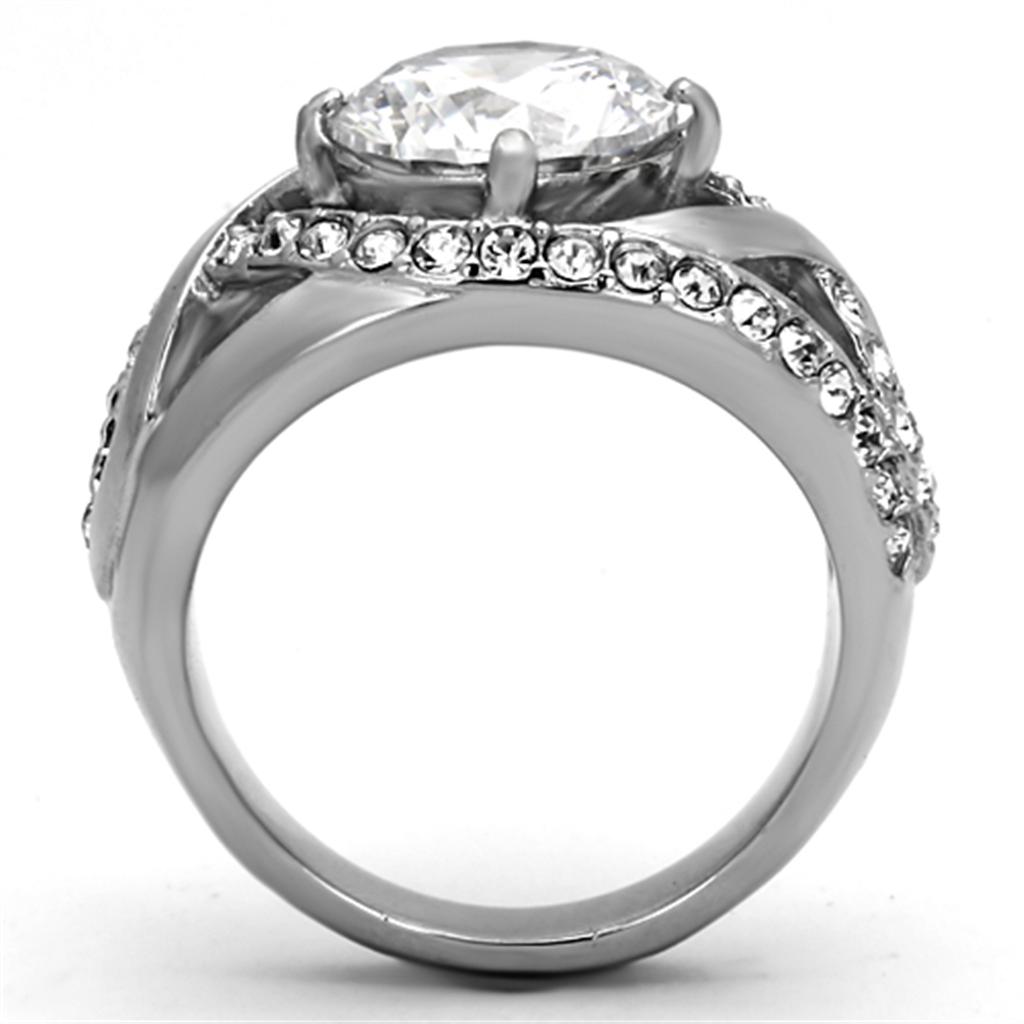 MATK1176 - High polished (no plating) Stainless Steel Ring with AAA Grade CZ  in Clear