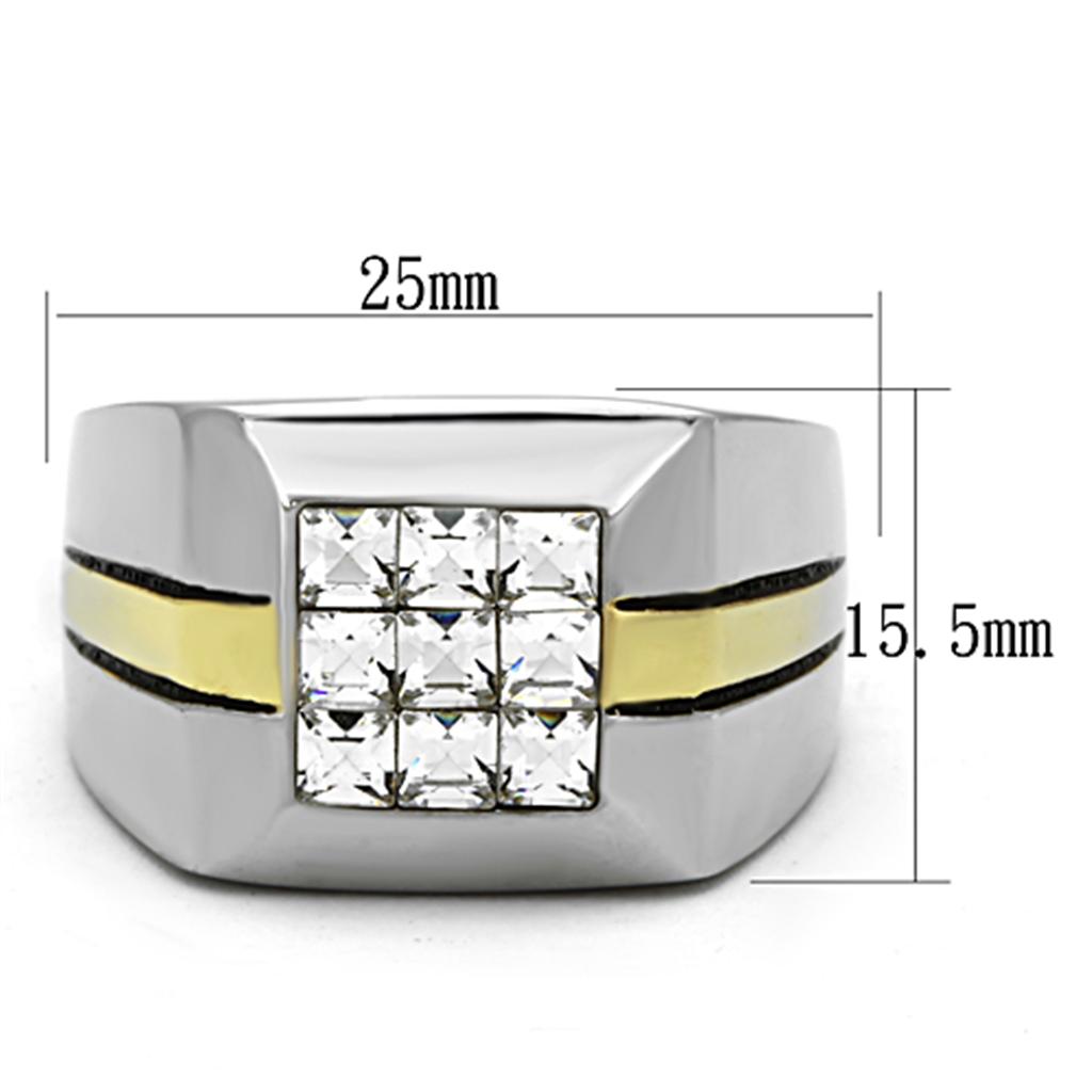 MATK1178 - Two-Tone IP Gold (Ion Plating) Stainless Steel Ring with Top Grade Crystal  in Clear