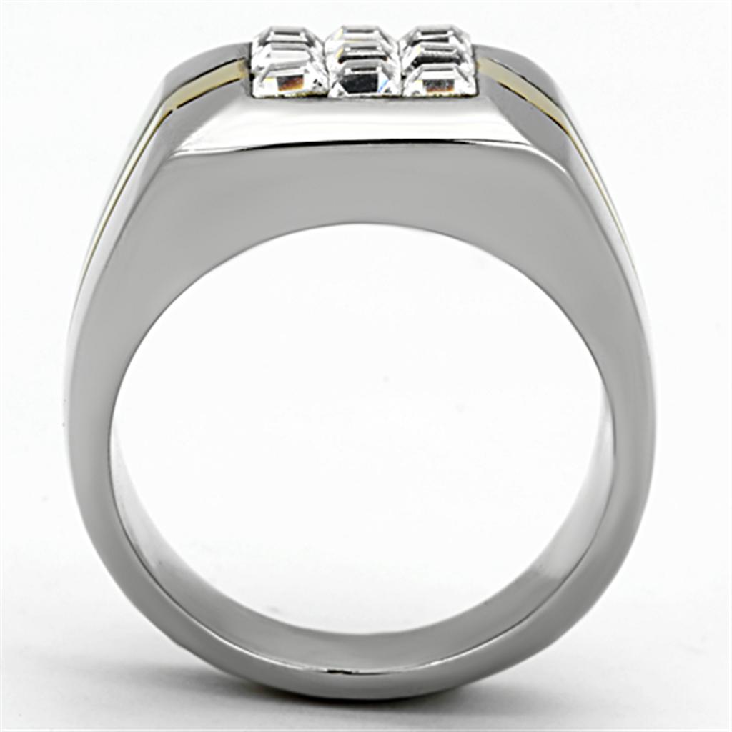 MATK1178 - Two-Tone IP Gold (Ion Plating) Stainless Steel Ring with Top Grade Crystal  in Clear