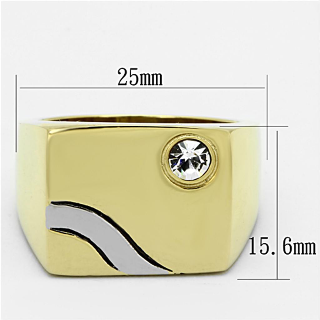 MATK1186 - Two-Tone IP Gold (Ion Plating) Stainless Steel Ring with Top Grade Crystal  in Clear
