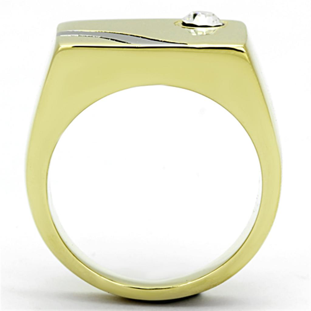 MATK1186 - Two-Tone IP Gold (Ion Plating) Stainless Steel Ring with Top Grade Crystal  in Clear
