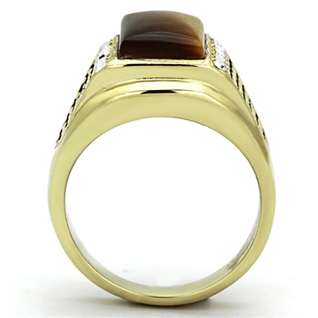 MATK1187 - IP Gold(Ion Plating) Stainless Steel Ring with Synthetic Tiger Eye in Topaz