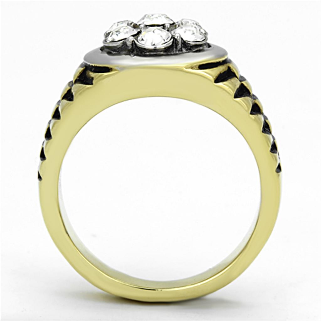 MATK1191 - Two-Tone IP Gold (Ion Plating) Stainless Steel Ring with Top Grade Crystal  in Clear