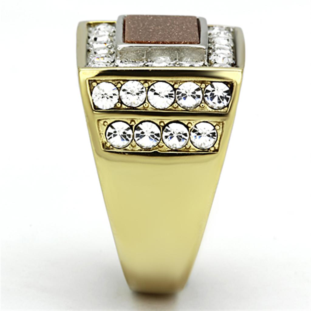 MATK1194 - Two-Tone IP Gold (Ion Plating) Stainless Steel Ring with Synthetic Twinkling in Topaz