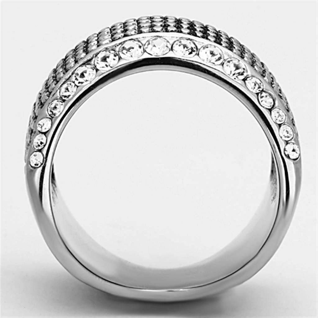 MATK1198 - High polished (no plating) Stainless Steel Ring with Top Grade Crystal  in Clear