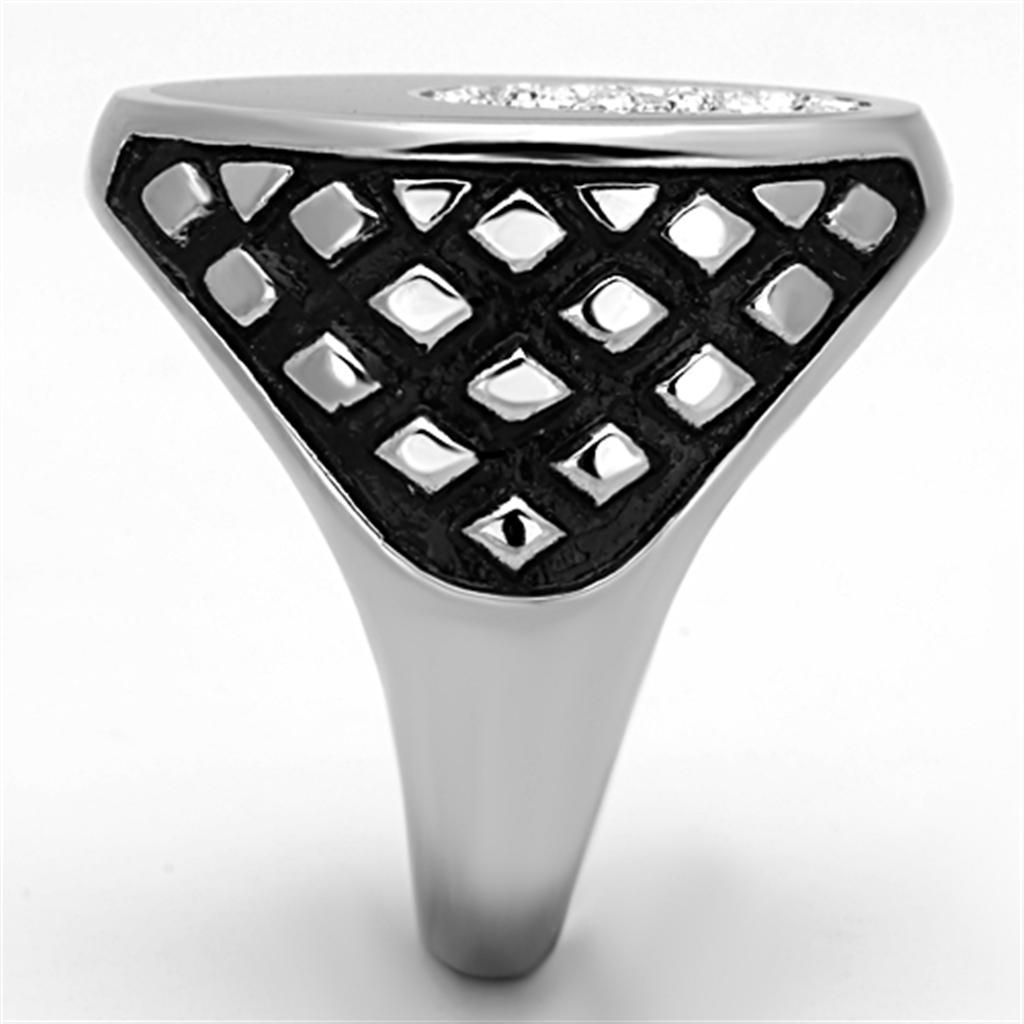 MATK1200 - High polished (no plating) Stainless Steel Ring with Top Grade Crystal  in Clear