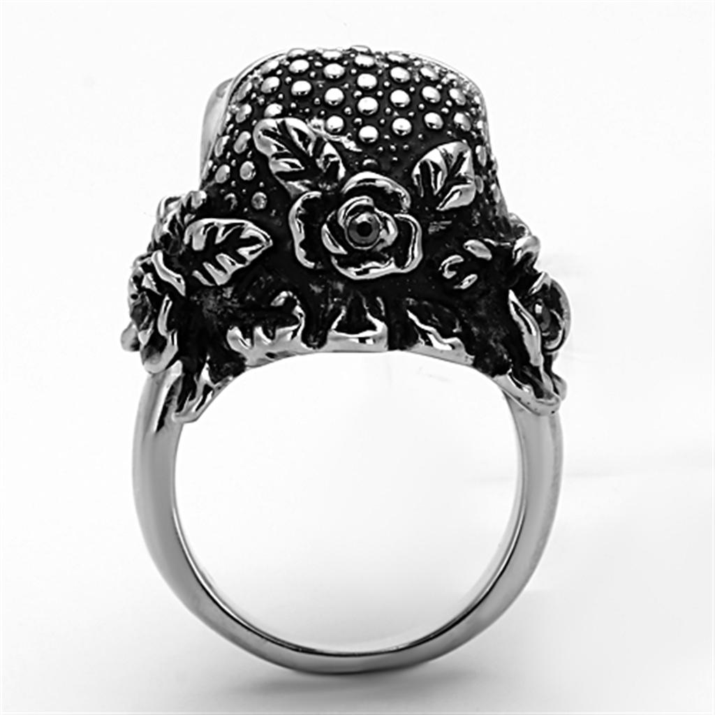 MATK1203 - High polished (no plating) Stainless Steel Ring with Top Grade Crystal  in Black Diamond