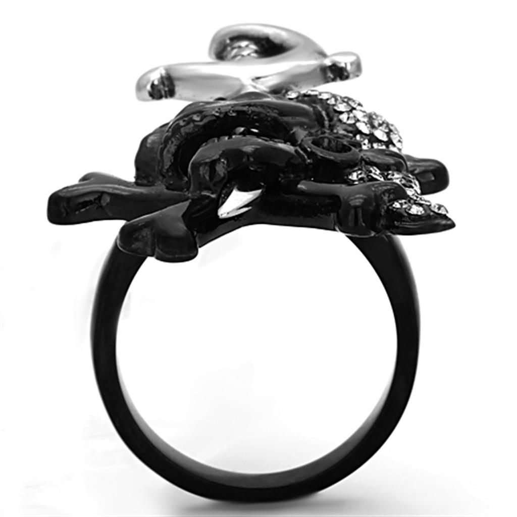 MATK1204 - Two-Tone IP Black Stainless Steel Ring with Top Grade Crystal  in Black Diamond