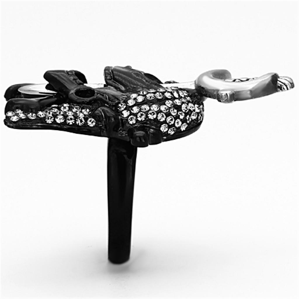 MATK1204 - Two-Tone IP Black Stainless Steel Ring with Top Grade Crystal  in Black Diamond
