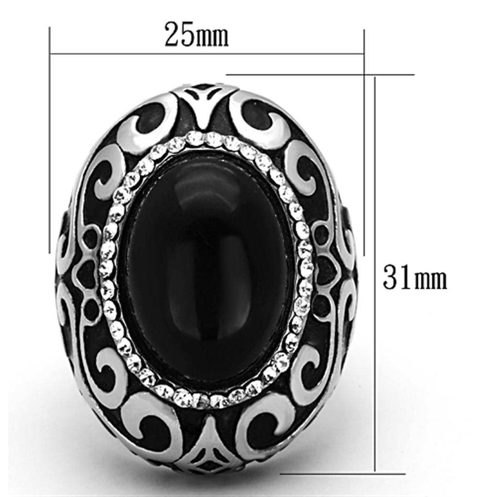 MATK1211 - High polished (no plating) Stainless Steel Ring with Synthetic Cat Eye in Jet