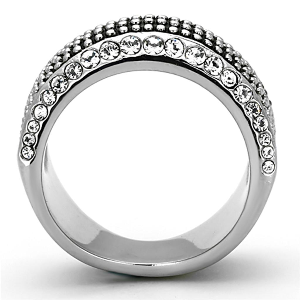 MATK1216 - High polished (no plating) Stainless Steel Ring with Top Grade Crystal  in Clear