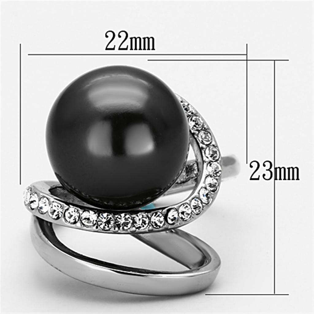 MATK1218 - High polished (no plating) Stainless Steel Ring with Synthetic Pearl in Gray