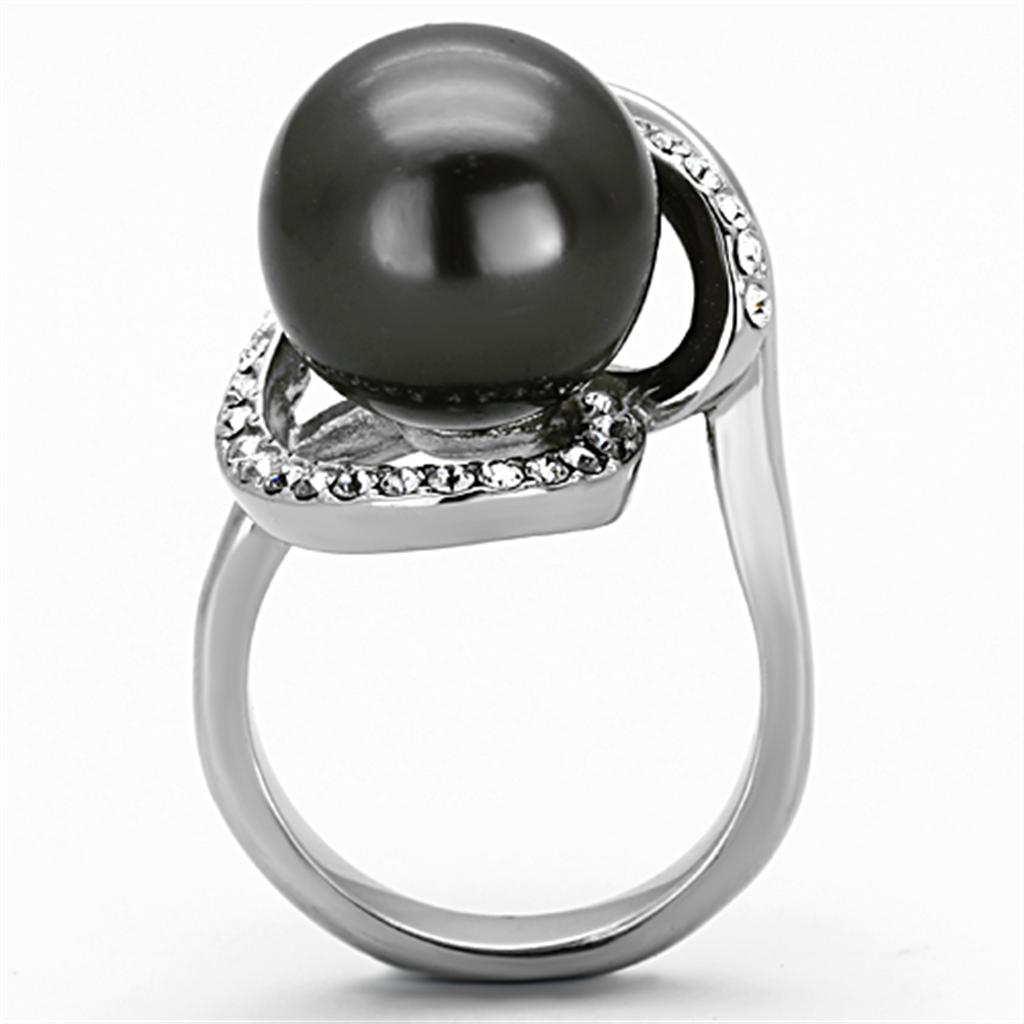 MATK1218 - High polished (no plating) Stainless Steel Ring with Synthetic Pearl in Gray