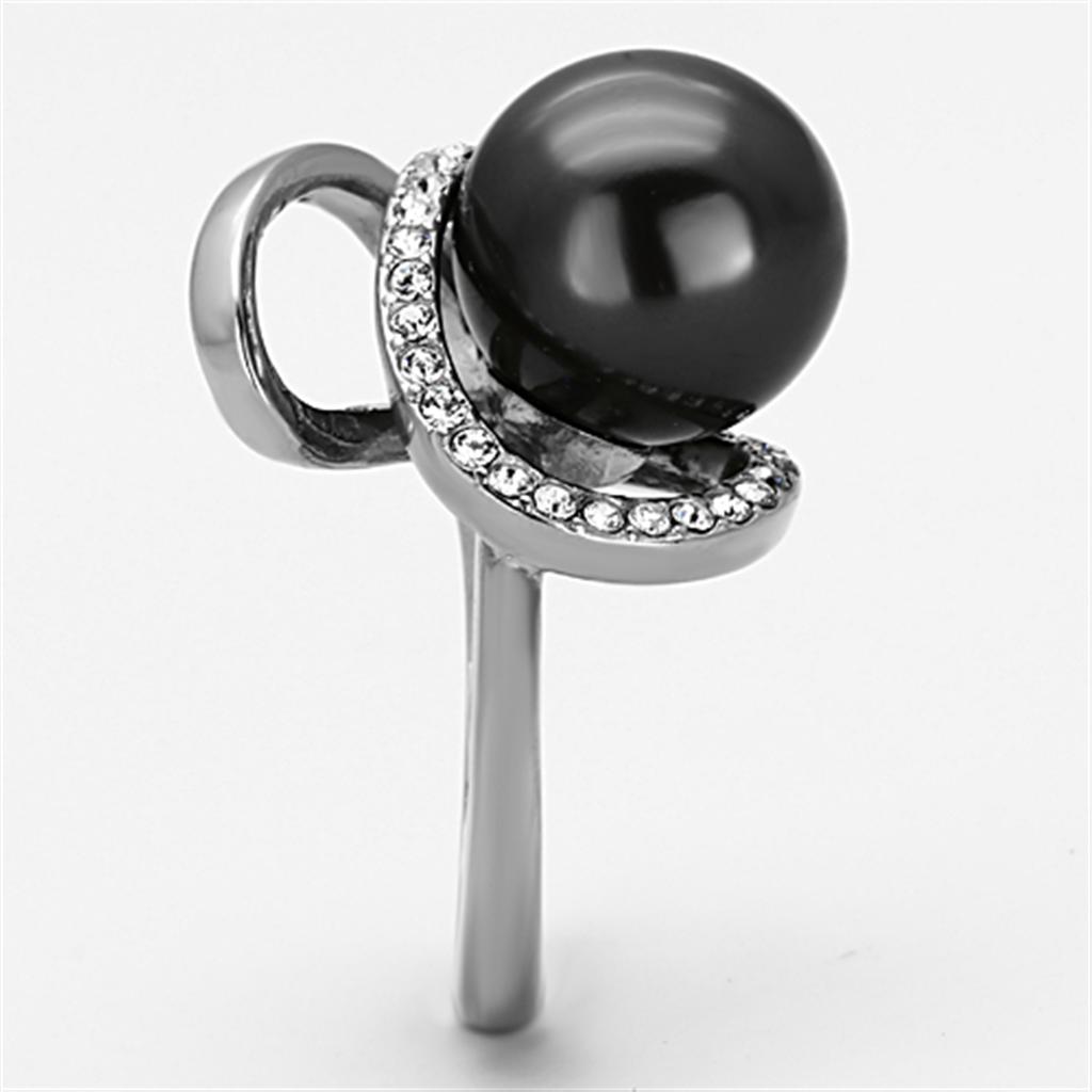 MATK1218 - High polished (no plating) Stainless Steel Ring with Synthetic Pearl in Gray