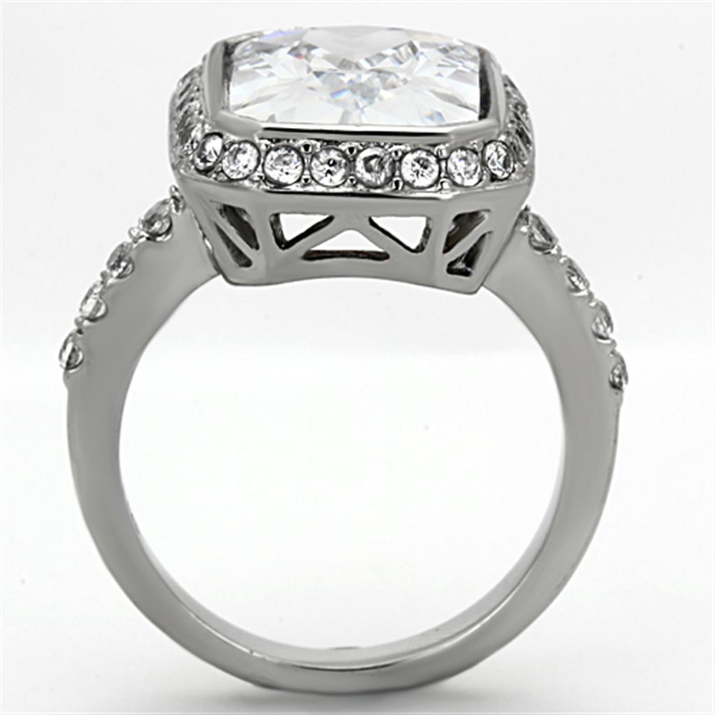 MATK1226 - High polished (no plating) Stainless Steel Ring with AAA Grade CZ  in Clear
