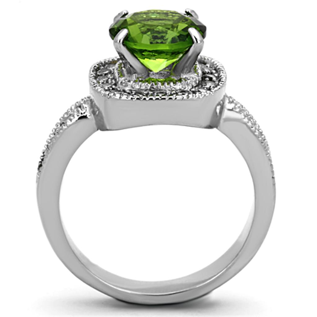 MATK1227 - High polished (no plating) Stainless Steel Ring with Synthetic Synthetic Glass in Peridot
