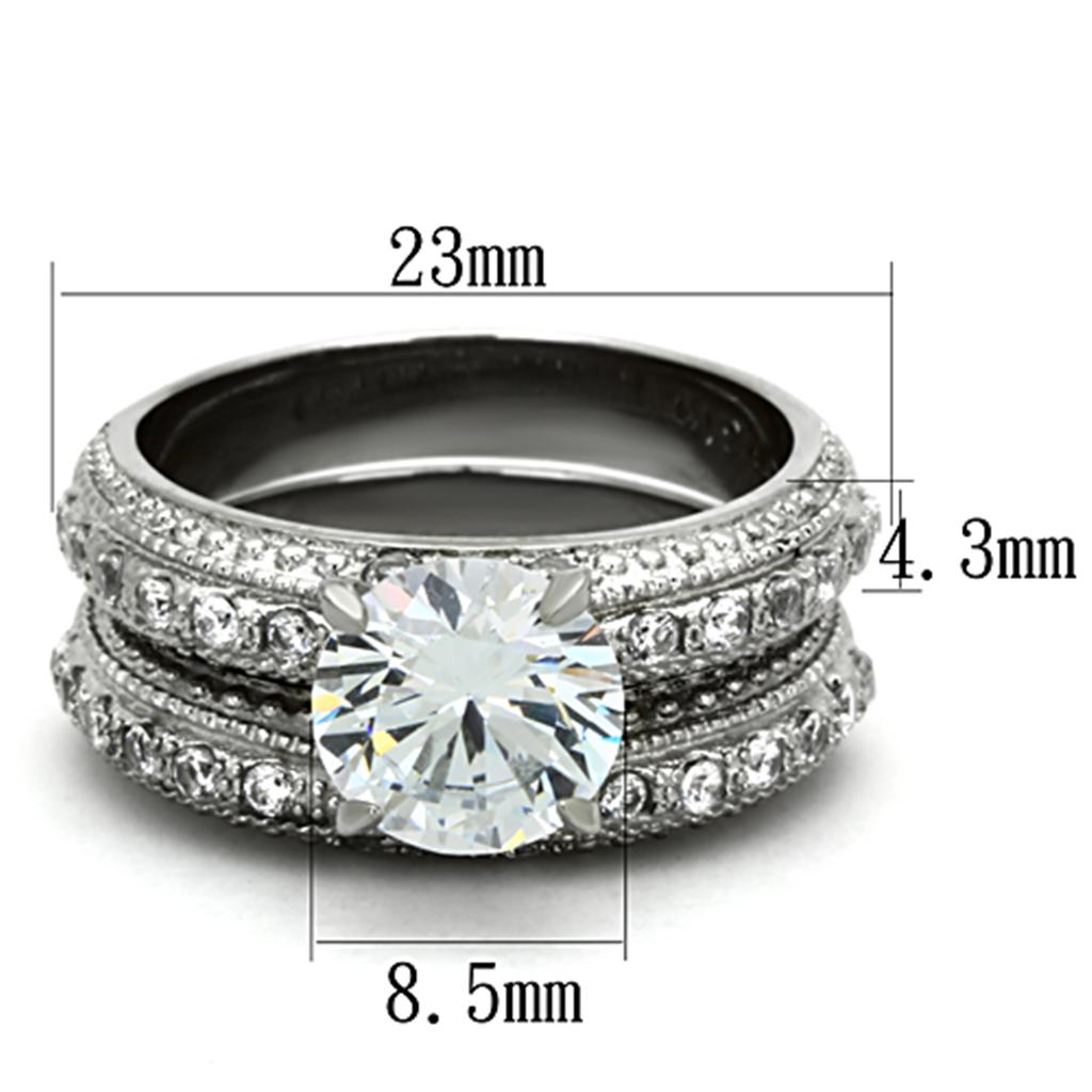 MATK1228 - High polished (no plating) Stainless Steel Ring with AAA Grade CZ  in Clear
