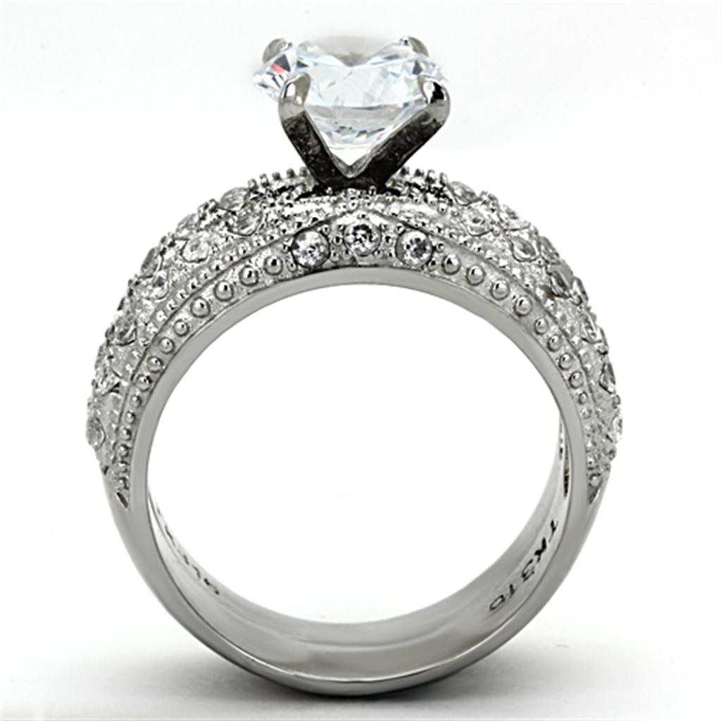 MATK1228 - High polished (no plating) Stainless Steel Ring with AAA Grade CZ  in Clear