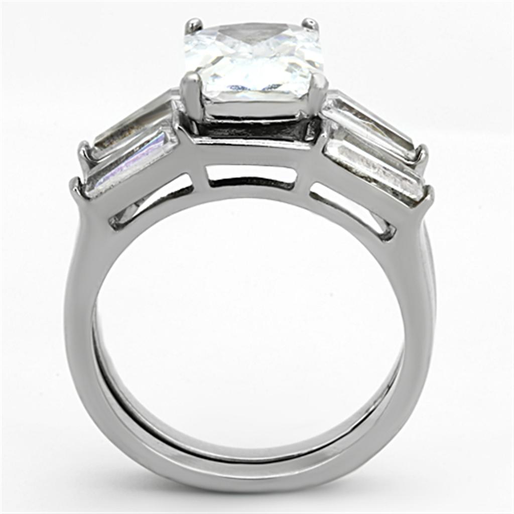 MATK1229 - High polished (no plating) Stainless Steel Ring with AAA Grade CZ  in Clear