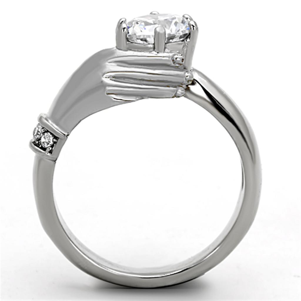 MATK1230 - High polished (no plating) Stainless Steel Ring with AAA Grade CZ  in Clear