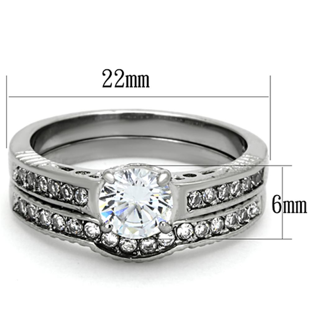 MATK1231 - High polished (no plating) Stainless Steel Ring with AAA Grade CZ  in Clear
